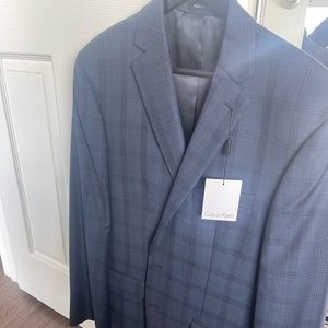 CALVIN KLEIN | 100% Wool Blue Window-Pane Blazer